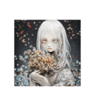 花に囲まれた白髪少女①（個別スタンプ：31）