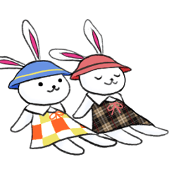 [LINEスタンプ] 青とピンク帽子のうさぎ(修正版)