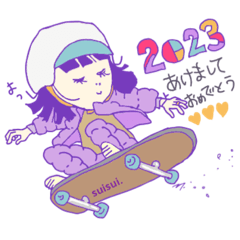 [LINEスタンプ] カラフルおかっぱ女子。行く年来る年。