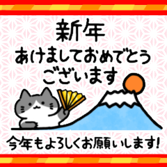 [LINEスタンプ] シンプルで役立つハチワレ猫★年末年始★の画像（メイン）