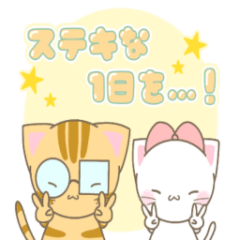 [LINEスタンプ] 茶トラ猫くんと白猫ちゃん パステル敬語