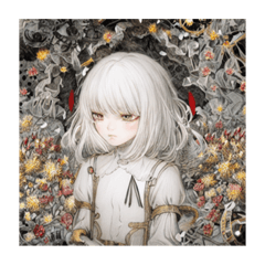 [LINEスタンプ] 花に囲まれた白髪少女①の画像（メイン）