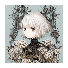 [LINEスタンプ] 花に囲まれた白髪少女④