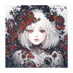 [LINEスタンプ] 花に囲まれた白髪少女⑤の画像（メイン）